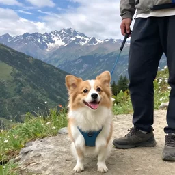 cute dog with owner in a beautiful mountain hike picturesque