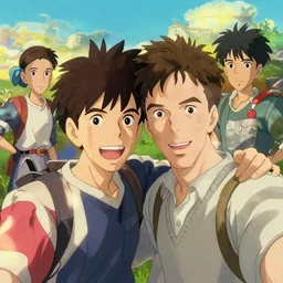 benedict cumberbatch with curly black hair and martin freeman in a sweater take s funny selfie, art, bright, colorful, fantastic lighting, amazing details, 4 k uhd, illustration by hayao miyazaki and makoto shinkai and ilya kuvshinov, artstation, pixiv,