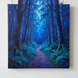 horrendous blue neon nature painting forest trail