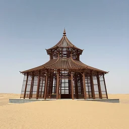Steelwork temple in the Gobi Desert, concept art