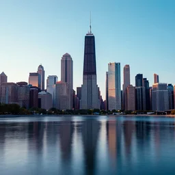 cyberpunk version of chicago skyline, digital art, 8k, reflections