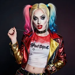 dramatic pinup portrait of lady gaga as harley quinn, fashion photography,