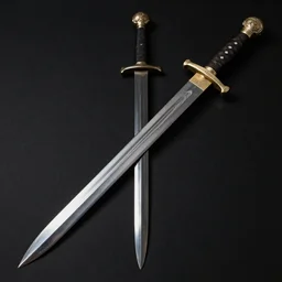 reference sheet of ancient sword on black background, matte painting