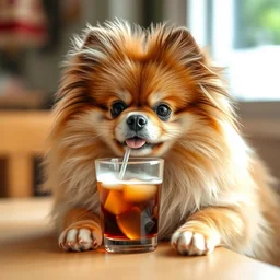 pomeranian with soda