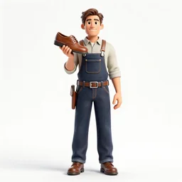 confident cobbler holding a shoe, high detail digital art, full body, standing, isolated on a pure white background, centered, whole figure in frame, sharp focus, studio lighting