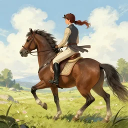 a rider on the back of a horse, a storybook illustration by krenz cushart and phil hale, pixiv contest winner, fantasy art, official art, concept art, storybook illustration. detailed masterpiece.