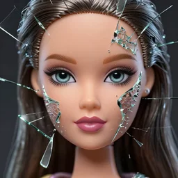 a hiper intricate face closeup of beautiful barbi doll, it falls apart into voronoi fractures, broken glass, hiper intricate 3 d render, hyper realistic detailed portrait, ruan jia, wlop. scifi, fantasy, hyper detailed, octane render, concept art, by peter mohrbacher, by wlop, by ruan jia
