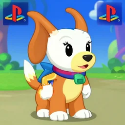 screenshot of a cute anthropomorphic dog as an npc in spyro the dragon video game, with playstation 1 graphics, activision blizzard, upscaled to high resolution