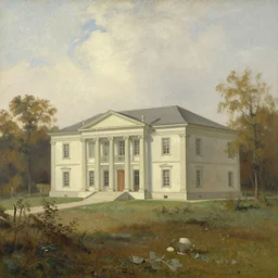 a beautiful painting of a building in a serene landscape, artwork by adolph menzel