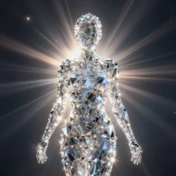 a human silhouette made of crystals
