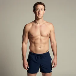 Photo of Mark Zuckerberg in swimsuit, soft studio lighting, photo taken by Martin Schoeller for Abercrombie and Fitch, award-winning photo, 24mm f/1.4