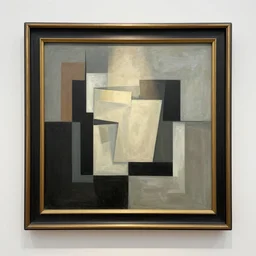 a painting in abstarct style about emptiness, museum art, 2 0 2 2, photorealistic, cubism, avant garde, white background, a spotlight in the middle, golden black frame painting, highly focused, sharp, cinematic, modern art