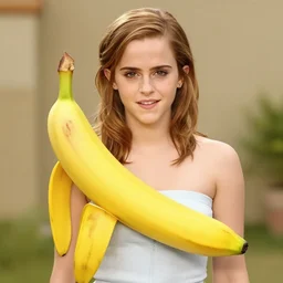 emma watson as!! an actual banana!! for an upcoming movie directed by chiquita brands international inc., surrealism, promo shoot, studio lighting