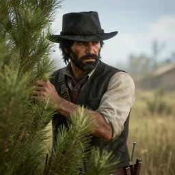 john marston hiding behind a bush, red dead redemption 2