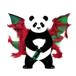 full shot vector art of panda with welsh dragon wings and tail, intercrossed, chimera, welsh flag, adobe illustrator, full body in frame