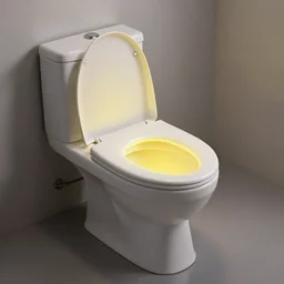 Photo Of A Toilet With A Yellow Glow Coming Out Of It, Photorealistic, Extremely Detailed