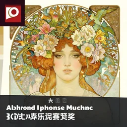 an intricate painting of a beatiful young woman with a lot of flowers and plants on its head, birds, poster art by android jones, by alphonse mucha, behance contest winner, generativ line art