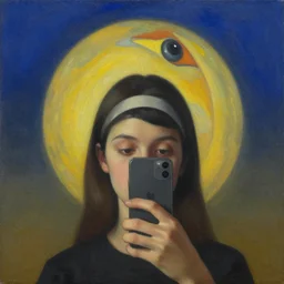 selfie at the end of time, surrealist painting