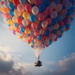 the balloons floated away along with all my hopes and dreams. photo - realistic hd, hyperrealism, colourful, highly detailed, cinematic, luminescence, 3 2 k, dop, high contrast, intricate, mystery, epic, fantasy