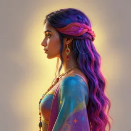 side - profile painted portrait, maya ali wind mage, backlit, key lighting, smooth, gaudy colors, unreal engine render, art nouveau, maya render, octane render aesthetic, overlord matte painting concept art, official fanart behance hd artstation by james gilleard, jesper ejsing, lois van baarle, ilya kuvshinov