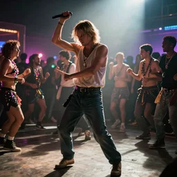 a photo of kurt cobain dancing in a rave party