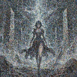 mad necromancer anime girl walking through tunder lands of infinite geometry, floating obelisks, oil painting, symmetrical, rule of three, detailed body, full body, detailed face, ultradetailed digital illustration, 8 k, epic atmosphere, digital art by simon cowell and rachel walpole