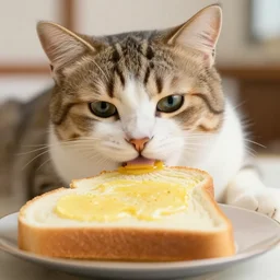 enjoying a slice of yummy bread cat