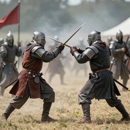 A hyperrealistic photo of two armies fighting in medieval time