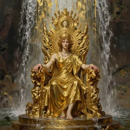 the throne of abudance, matte painting, gold waterfalls | highly detailed oil painting, hyperrealistic, very intrincate | cinematic lighting, award - winning | by rachel ruysch, giger, beksinski and bocklin | by austin osman spare and william blake, trending on artstation, cgsociety, official art, octane.