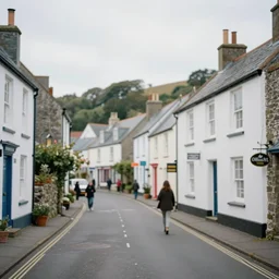 victotian cornish fishing village, street scene, street level, nicoletta ceccoli, mark ryden, lostfish, photography 4 k, f 1. 8 anamorphic, bokeh, 4 k, canon, nikon
