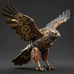 digital art of a steampunk hawk, full of gears. Artstation contest winner, unreal engine 5, rendered with octane ray tracing