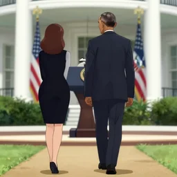 barack obama at the white house walking away from a woman in anime movie