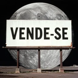 Billboard on moon with the words VENDE-SE, Earth in background, 1968 color photo