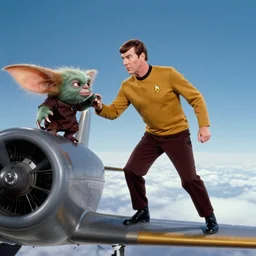 Young Captain Kirk fighting a gremlin on the wing of a plane, still from The Twilight Zone
