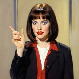 Mia Wallace from Pulp Fiction painted by Norman Rockwell