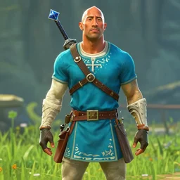 dwayne the rock johnson as zelda breath of the wild character screenshot from zelda breath of the wild game