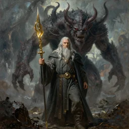 scene from gandalf and balrog. a 2 4. artgerm. with high detail. beksinsky. epic ultrarealism. canvas, oil. cinematic wide angle lens