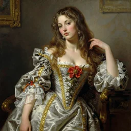 woman, long hair, ultra detailed, by greg hildebrandt fancy baroque oil painting high quality clothed in fancy garb in pin up style