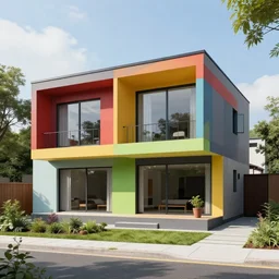 a beautiful colorful modern house designed by Escher
