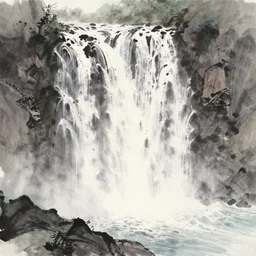 an endless waterfall, in the style of sumi-e