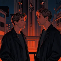 kyoto, mads berg, karolis strautniekas, film noir, stippled light, dramatic lighting, editorial illustration, detailed, fine texture, matte print, art deco, brutalism, dark blue + dark orange, red, black, ( ( habitat 6 7 background ) )