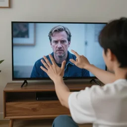 Person being manipulated by television. Photorealistic. Award winning image. 4k. High fidelity. High quality.