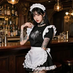 enchanting bar maid, tattoos, black t - shirt, black skirt, detailed portrait, intricate complexity, by greg rutkowski, artgerm, ross tran, conrad roset, takato yomamoto, ilya kuvshinov. 4 k, beautiful, cinematic dramatic atmosphere