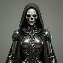 front shot of a cyberpunk hooded dead biomechanical demon mastermind character, intricate, elegant, highly detailed, centered, (((artstation, concept art, smooth, sharp focus, artgerm, Tomasz Alen Kopera, Peter Mohrbacher, donato giancola, Joseph Christian Leyendecker, WLOP, Boris Vallejo))), mugshot!!!!!, ugly!!!!!!, octane render, nvidia raytracing demo, grainy, muted