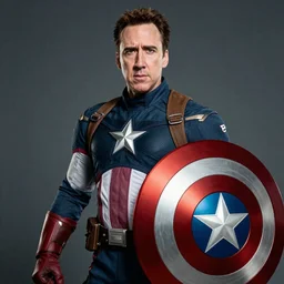 Nicolas Cage as captain america, wide lens, award-winning