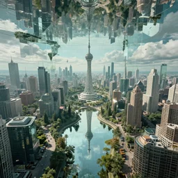 into the mirrorverse, a bustling landscape in a mirror