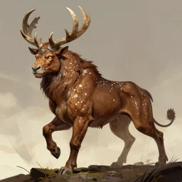 comic book art, female Minotaur warrior, brown fur, white spots, fantasy concept art