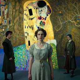 a woman in a medieval city, hyperrealistic film still by edward hopper, by gottfried helnwein, by klimt, by paolo uccello, art nouveau, highly detailed, strong lights, liminal, eerie, symbolist, bright pastel colors