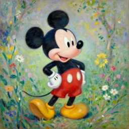 mickey mouse in the garden of eden, oil painting by monet, masterpiece
