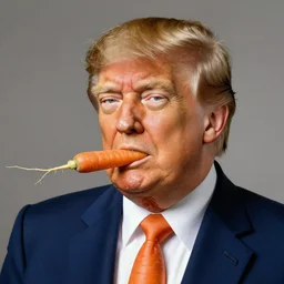 donald trump portrait made by composition of fruit and vegetables by giuseppe arcimboldo. mouth is a carrot, nose is a white radish